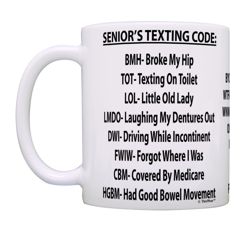 ThisWear Retirement Mug Senior's Texting Code Office Humor 11oz Ceramic Coffee Mug White - Image 3